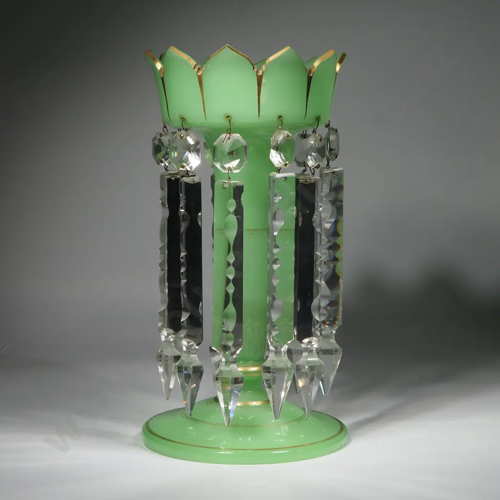 A Superb Victorian Uranium Glass Table Lustre Image 1++