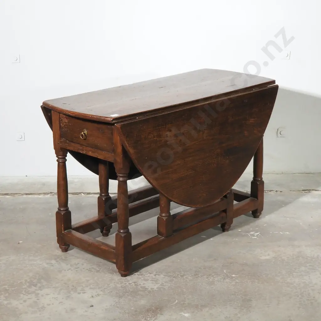 Antique Drop Leaf Table - Gateleg Design & Single Frieze Drawer to One End Image 1++