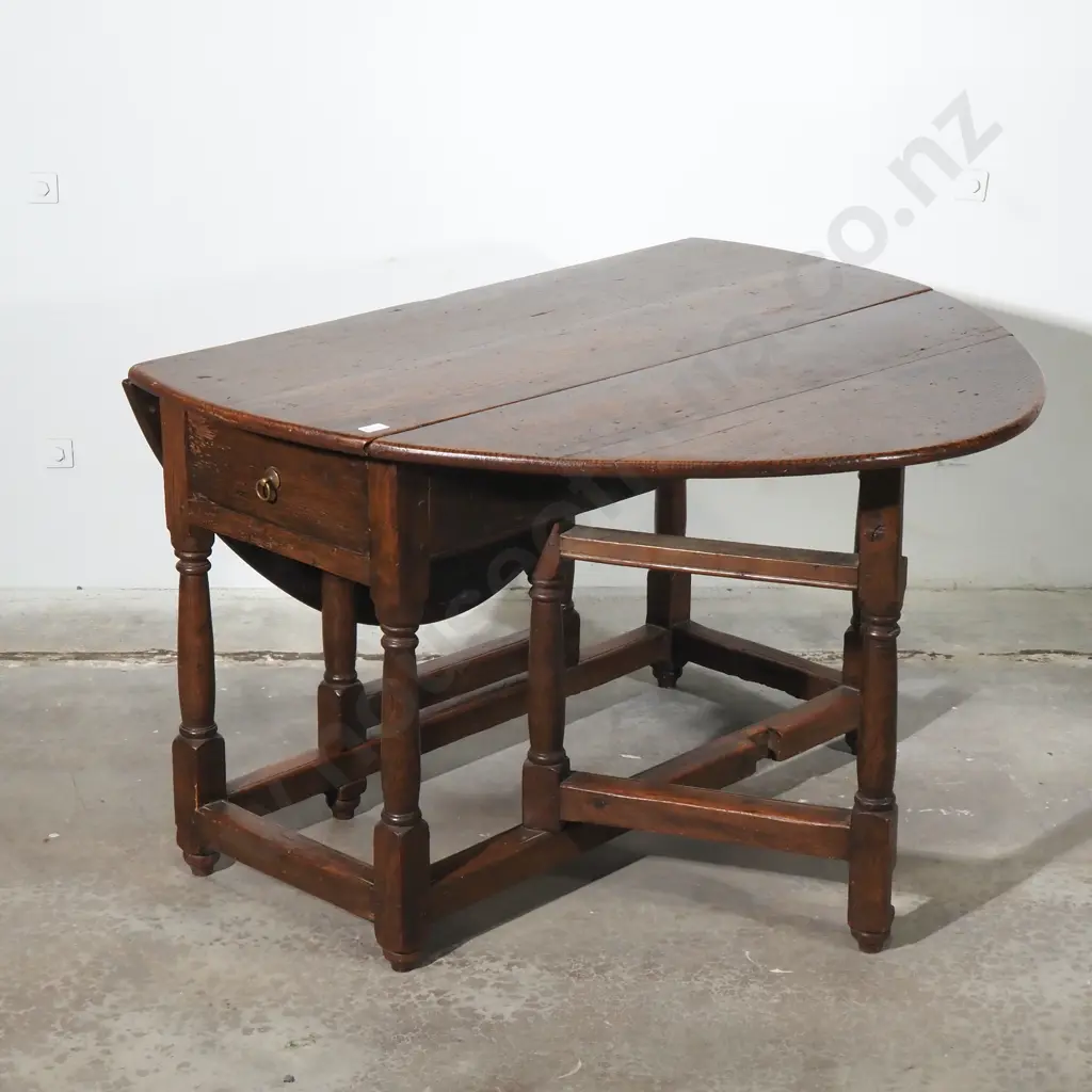 Antique Drop Leaf Table - Gateleg Design & Single Frieze Drawer to One End Image 1++