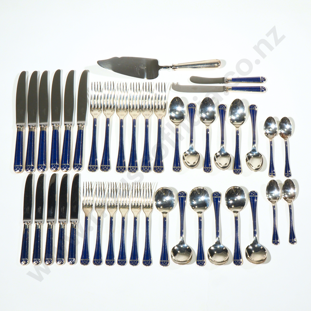 Forty One  Piece Christofle Talisman  Silver Plated Metal & Blue  Chinese Lacquer Cutlery Set Image 1++