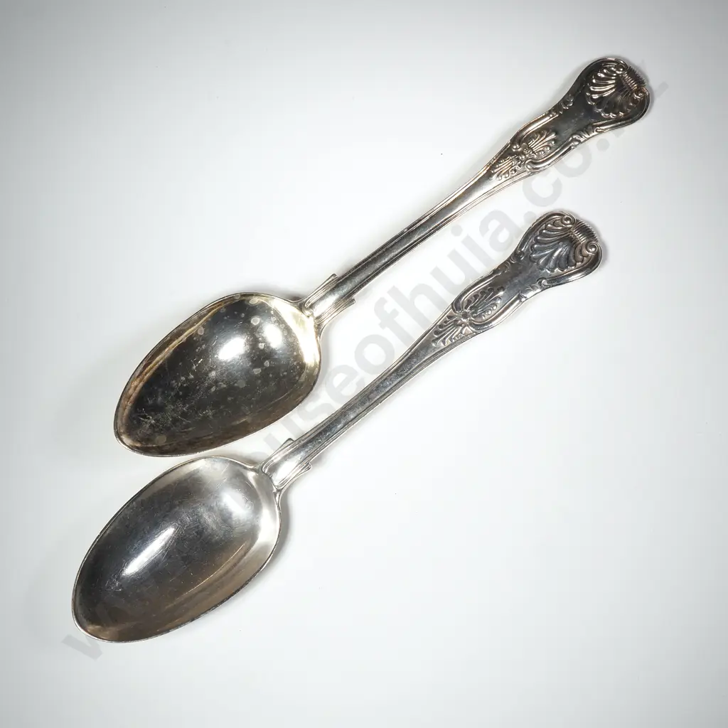 Pair of Sterling Silver Kings Pattern Serving Spoons Image 1++