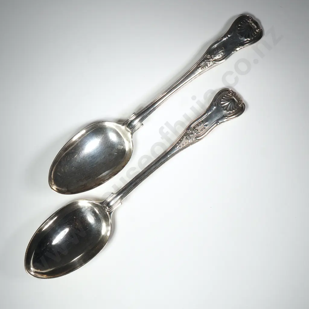 Pair of Sterling Silver Kings Pattern Serving Spoons Image 1++