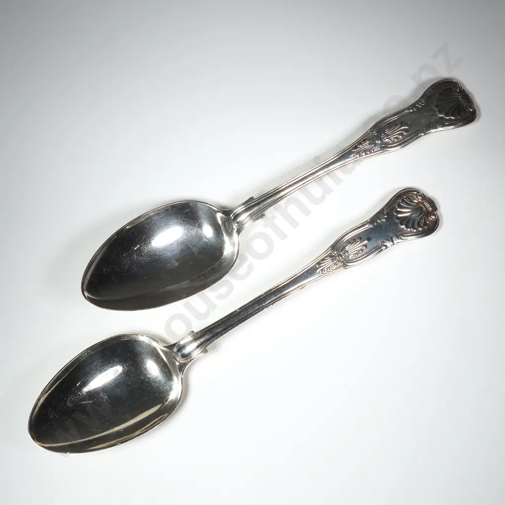 Pair of Sterling Silver Kings Pattern Serving Spoons Image 1++