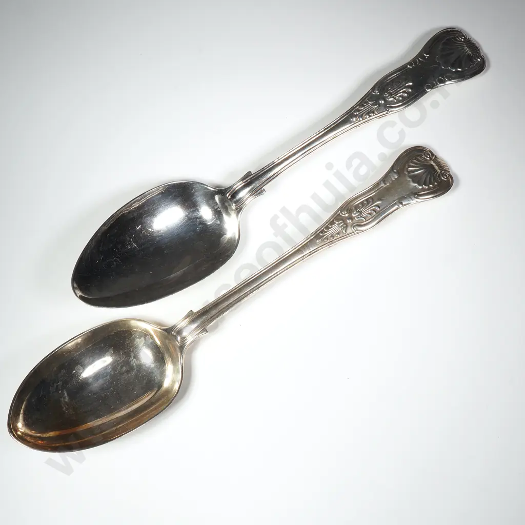 Pair of Sterling Silver Kings Pattern Serving Spoons Image 1++