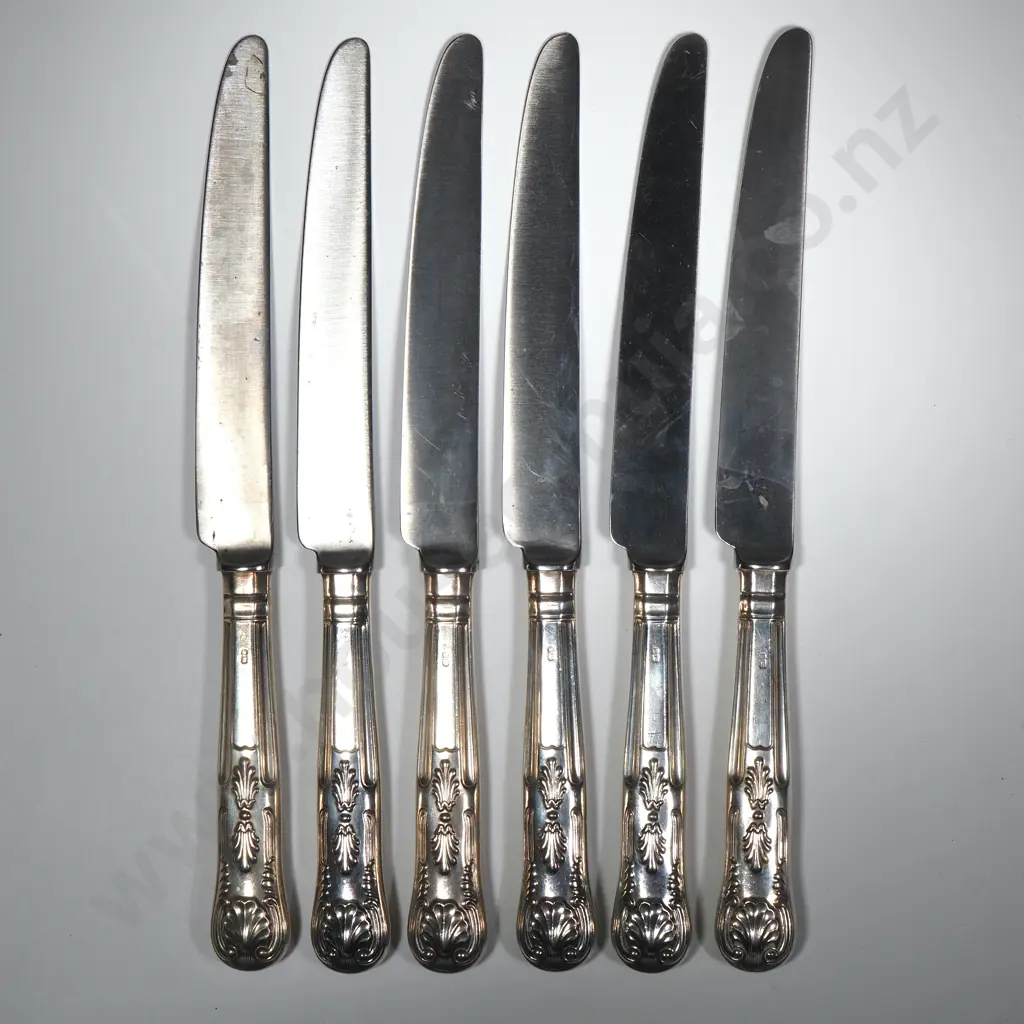 Six Large Sterling Silver Kings Pattern Dinner Knives Image 1++