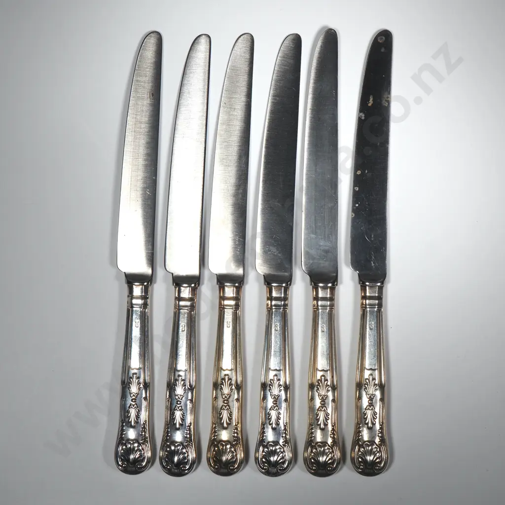 Six Large Sterling Silver Kings Pattern Dinner Knives Image 1++