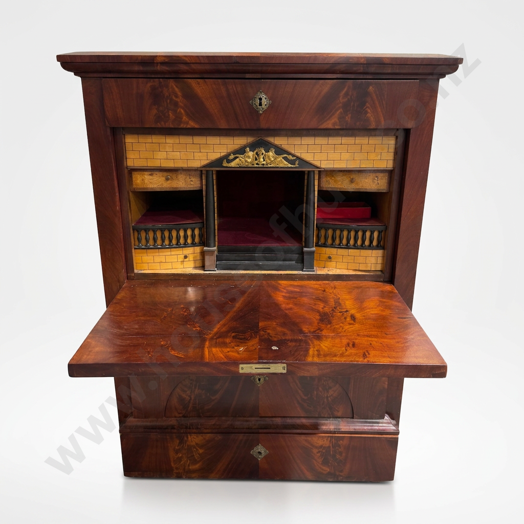 Biedermeier Period (Early Nineteenth Century) Secretaire a Abattant w Architectural Theatre Interior Image 1++