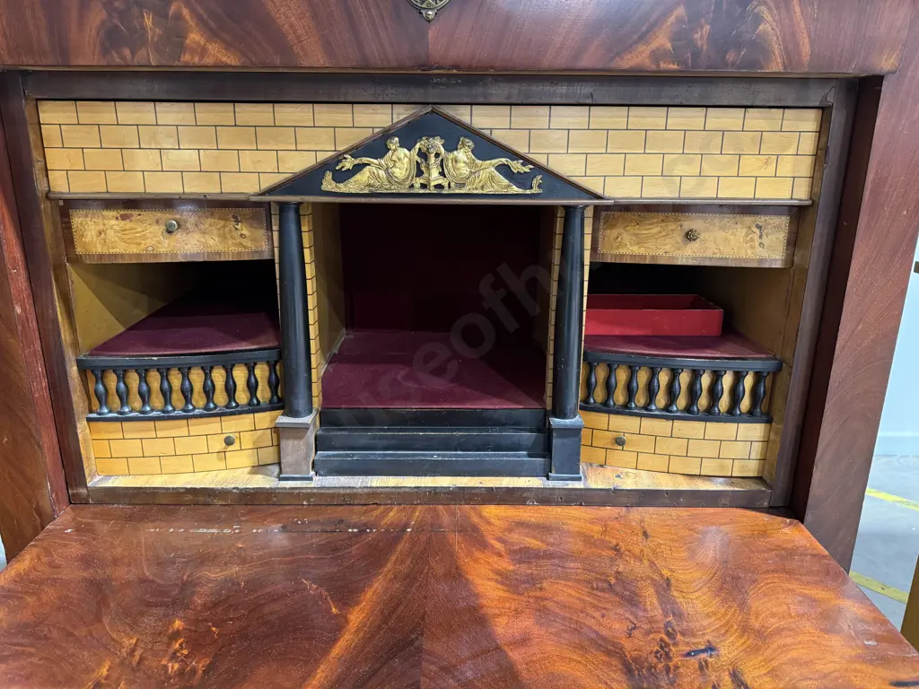 Biedermeier Period (Early Nineteenth Century) Secretaire a Abattant w Architectural Theatre Interior Image 1++