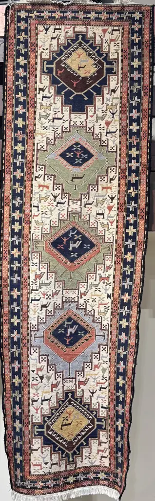 Persian Shahsaven Runner Rug w Flat Weaved Technique w Five Central Medallions Containing Animals, Birds & Other Figures Image 1++