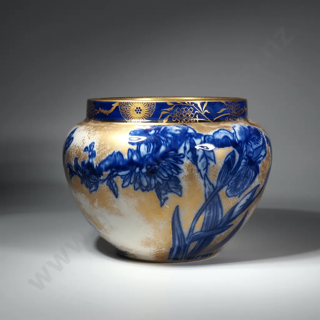 Doulton Burslem Blue & White Jardinere in the Iris Pattern w Gold Highlights Image 1++