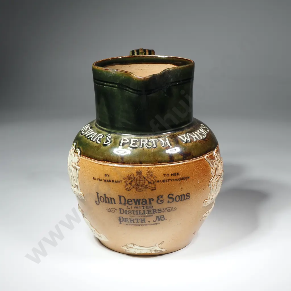 Antique 'Dewar's Perth Whisky' Stoneware Jug - Doulton Lambeth Image 1++