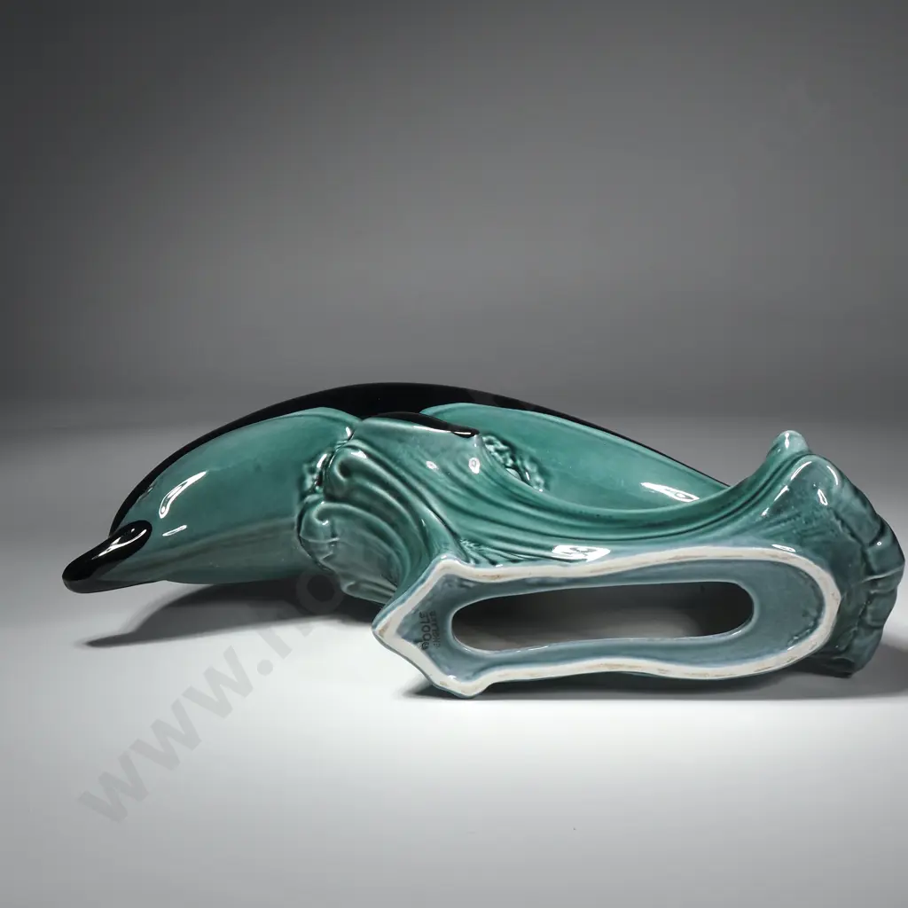 Vintage Poole Pottery Blue Black Glazed Dolphin Figure Cresting a Wave Image 1++