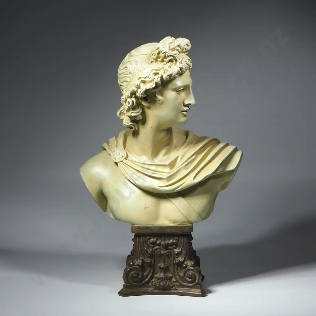 Vintage Bust of Apollo of Belvedere on Pedestal Base Image 1++