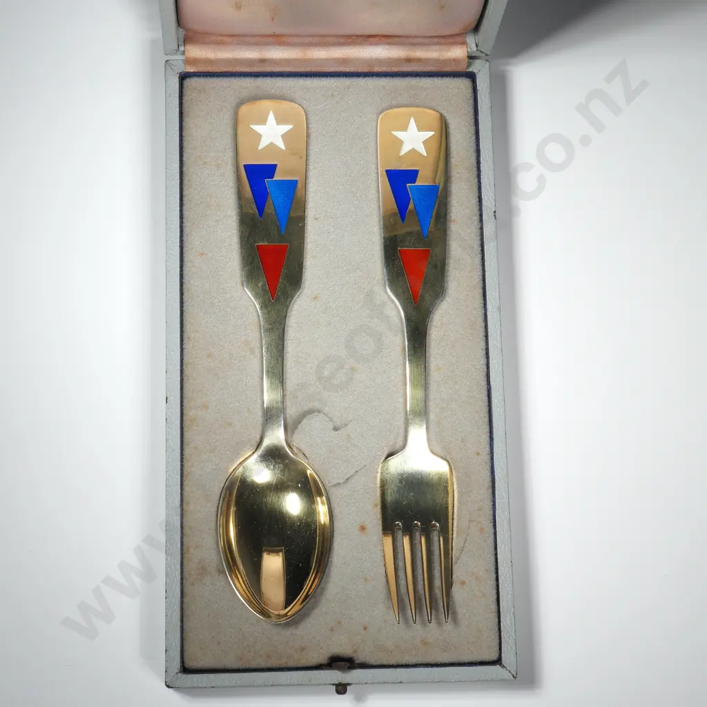 Scarce Cased Danish A Michelsen Christmas Sterling Silver Fork / Spoon Set Image 1++