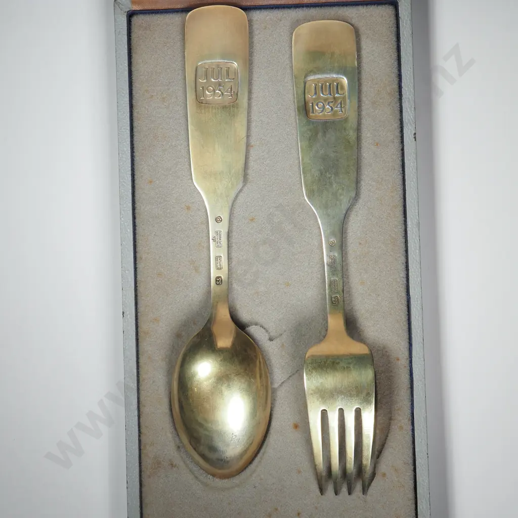 Scarce Cased Danish A Michelsen Christmas Sterling Silver Fork / Spoon Set Image 1++