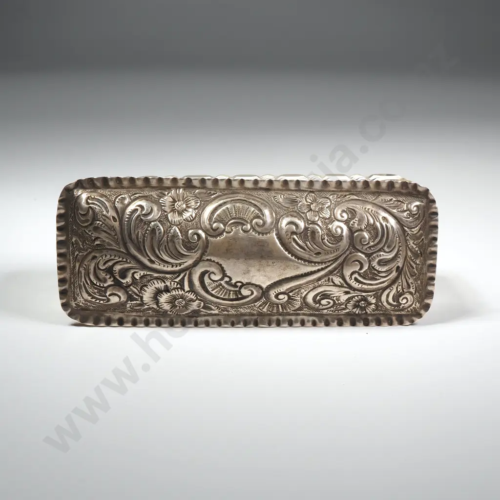 Antique Sterling Silver Topped Glass Trinket Box Image 1++