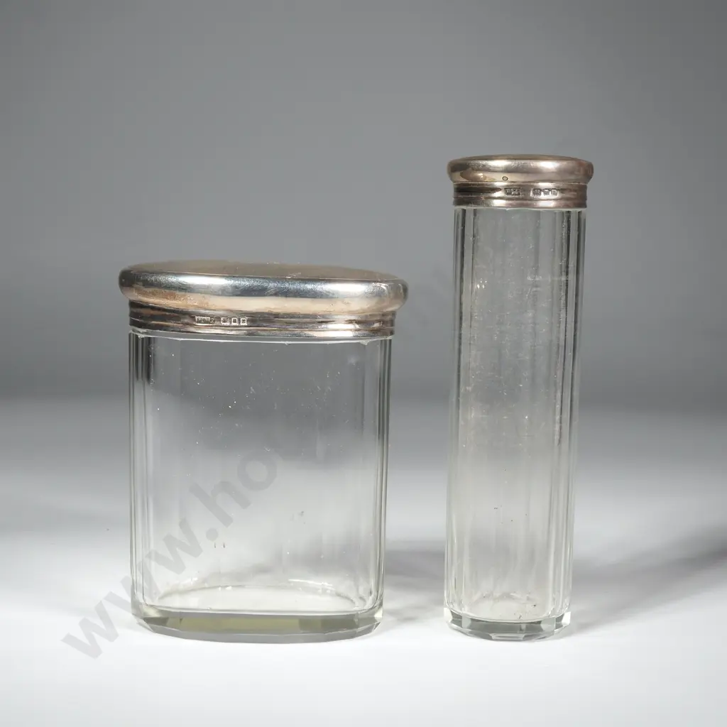 Oval Sterling Silver Engine Turned Dressing Table Jar & a Matching Tall Round Jar Image 1++