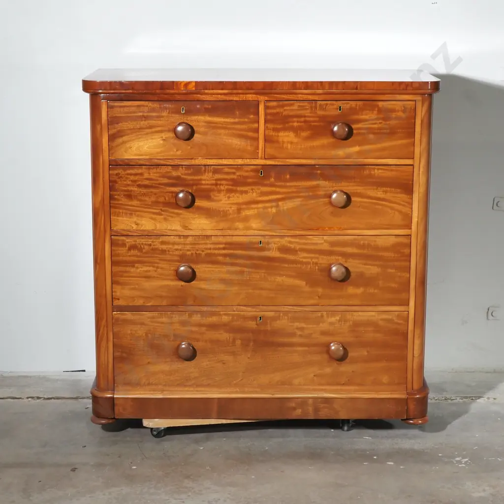 Victorian Mahogany Five Drawer Chest with Turned Wooden  Handles Image 1++