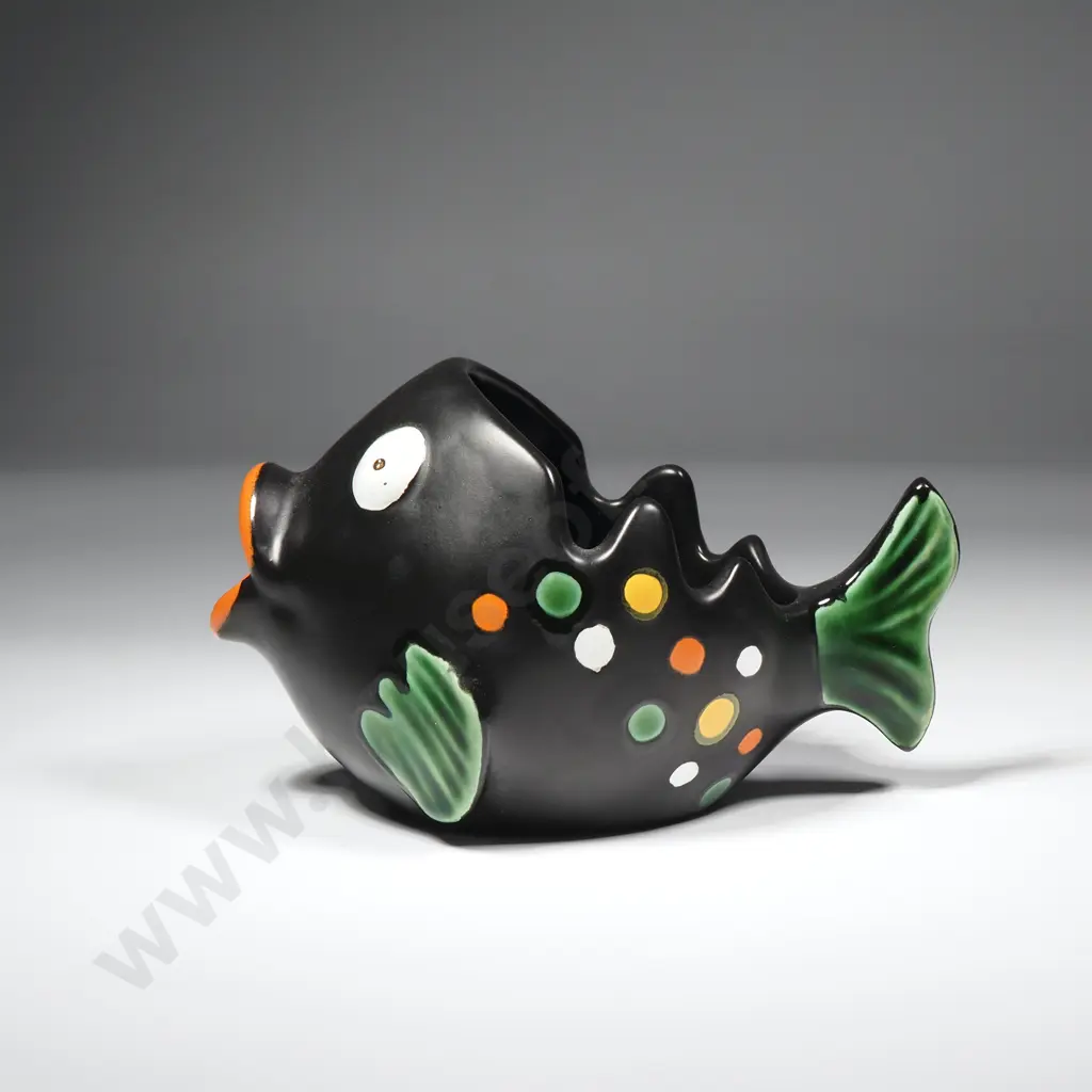 Retro Vintage 1950s Black Ceramic Fish Ashtry Designed By Anneliese Beckh for Zell Schmider in Germany Image 1++