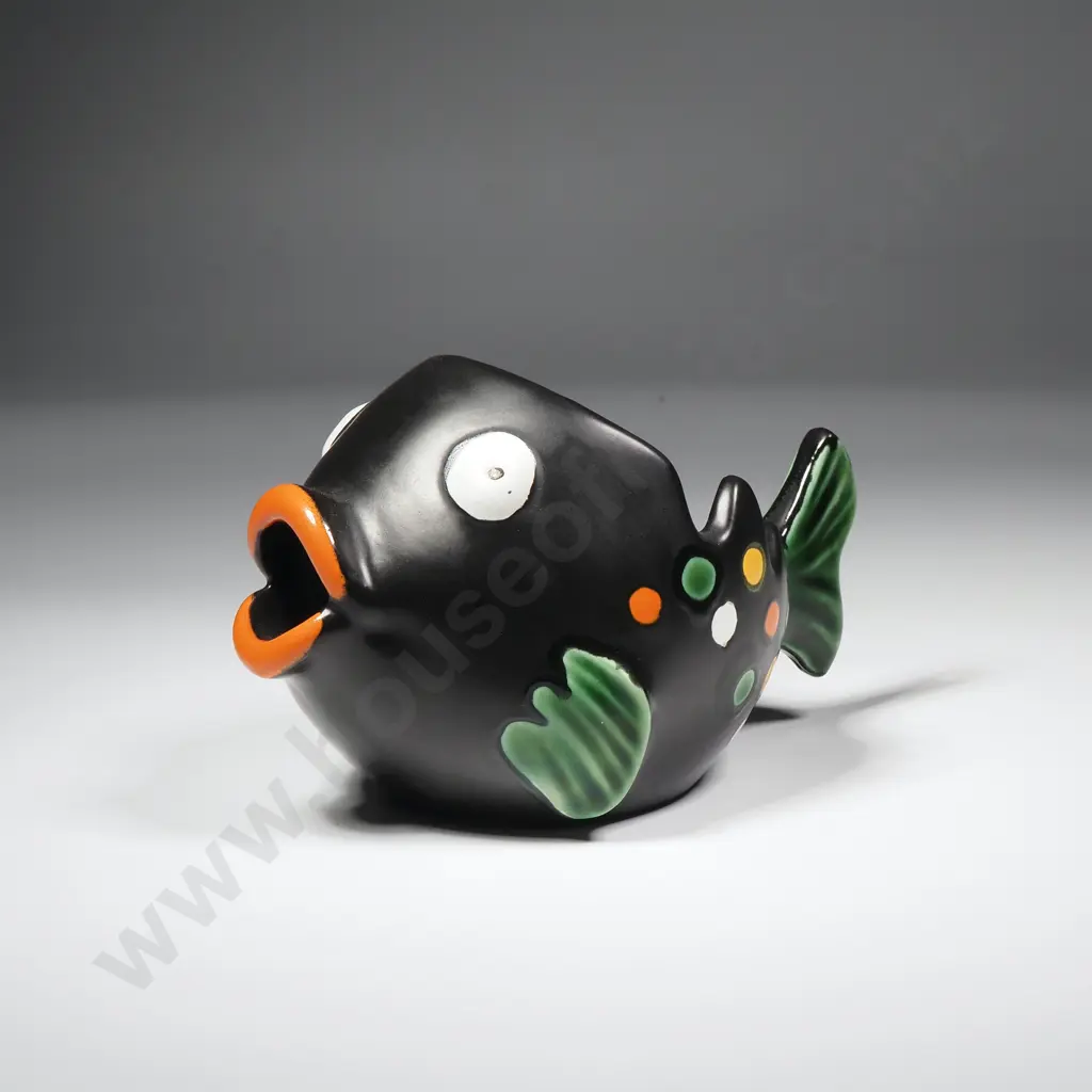 Retro Vintage 1950s Black Ceramic Fish Ashtry Designed By Anneliese Beckh for Zell Schmider in Germany Image 1++