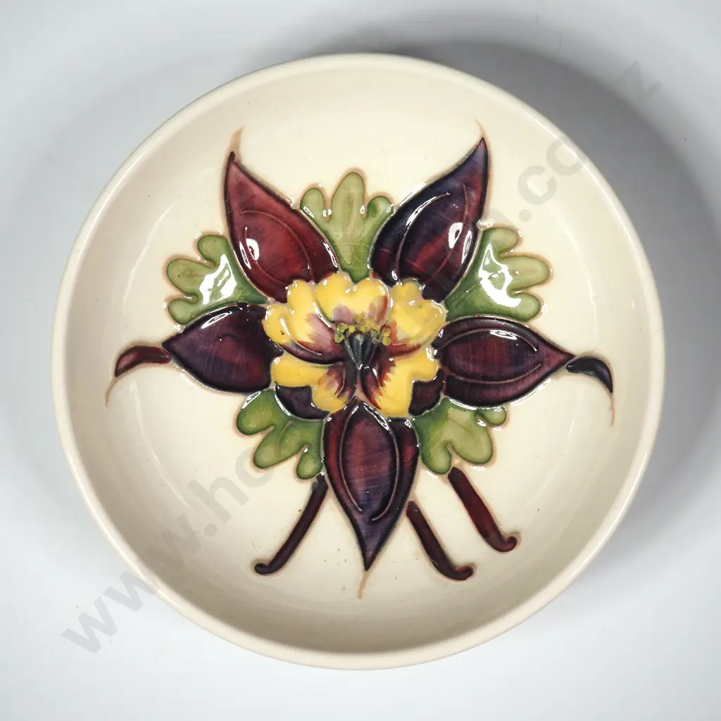 Small Moorcroft Pottery Bowl in the Colombine Pattern Image 1++