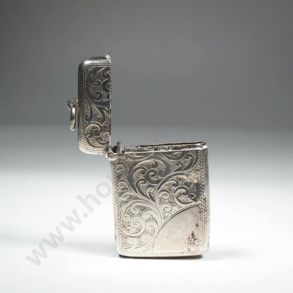 Sterling Silver Vesta Box w Allover Scroll Engraving Image 1++