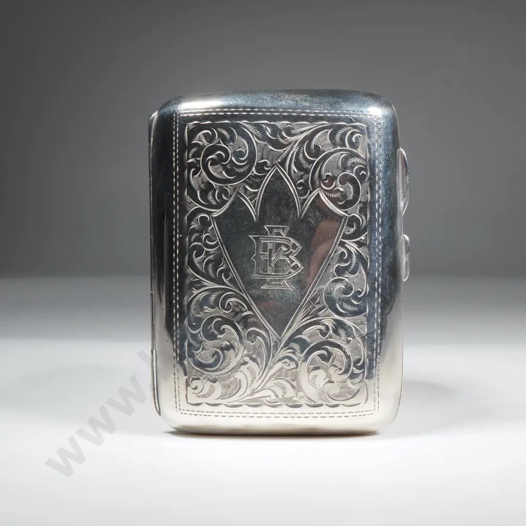 Ornate Sterling Silver Cigarette Case w English Hallmarks Image 1++