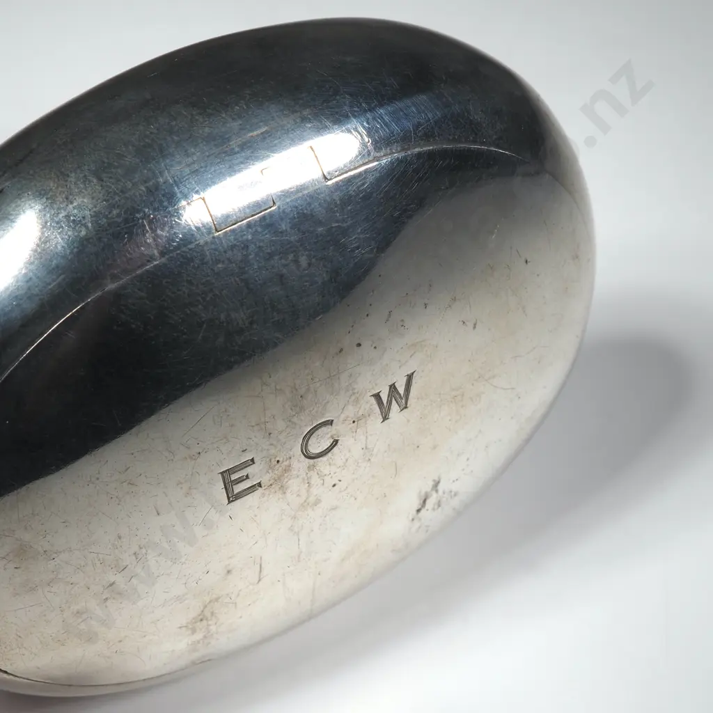 Sterling Silver Tabacco Box w ECW Engraving on Top - Dent on Side Image 1++