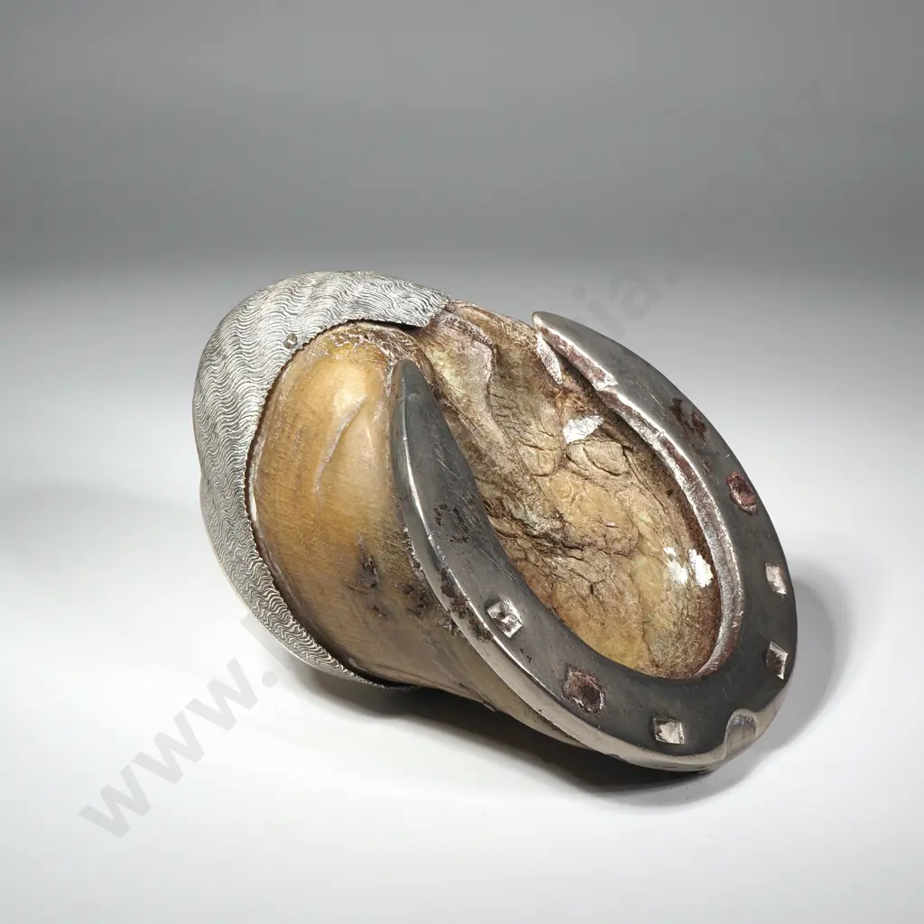 Horse Hoof Inkwell w Silver Plate Mounts & Inscriptions Image 1++