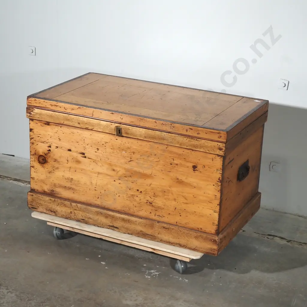 Antique Pine Trunk w Metal Handles Image 1++
