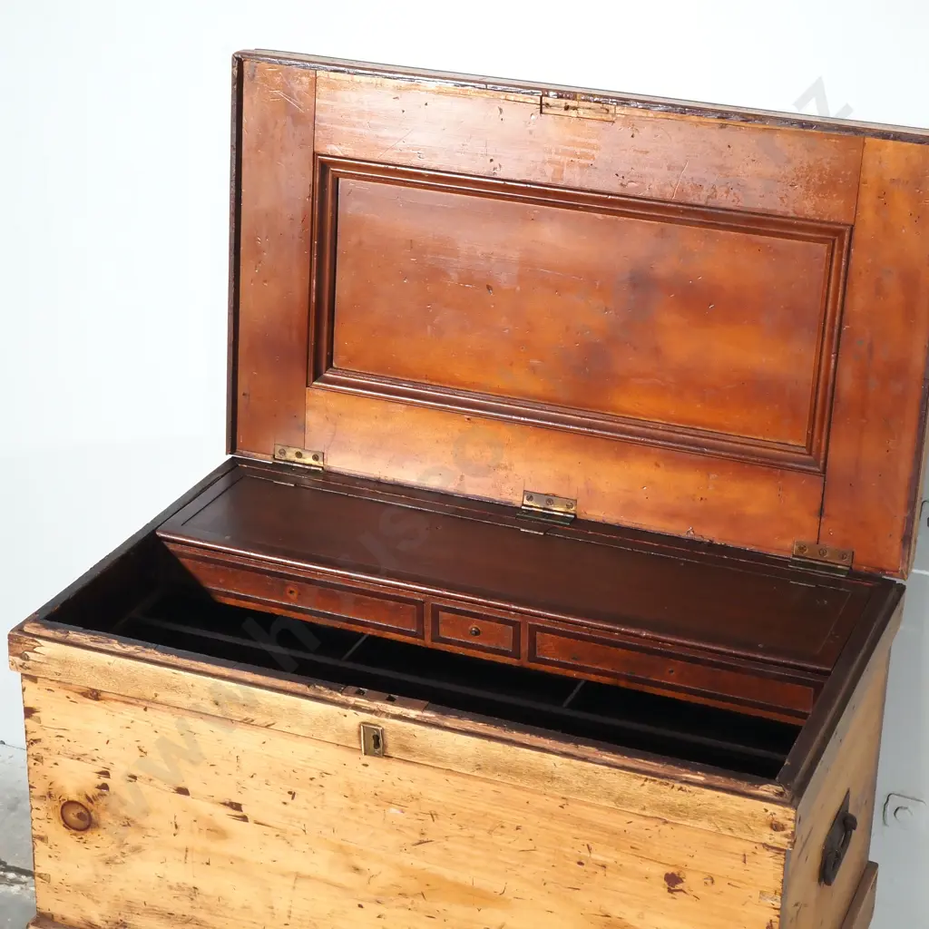 Antique Pine Trunk w Metal Handles Image 1++