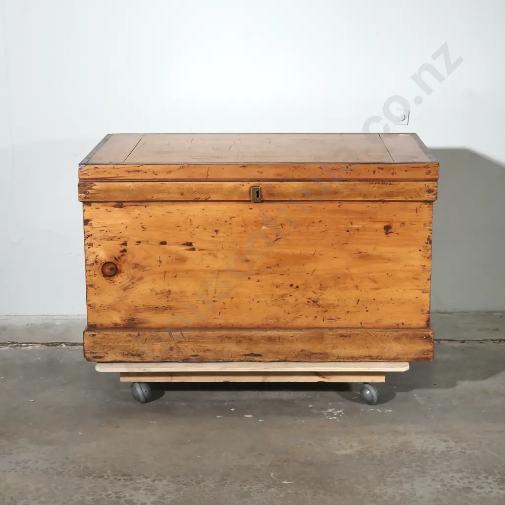 Antique Pine Trunk w Metal Handles Image 1++