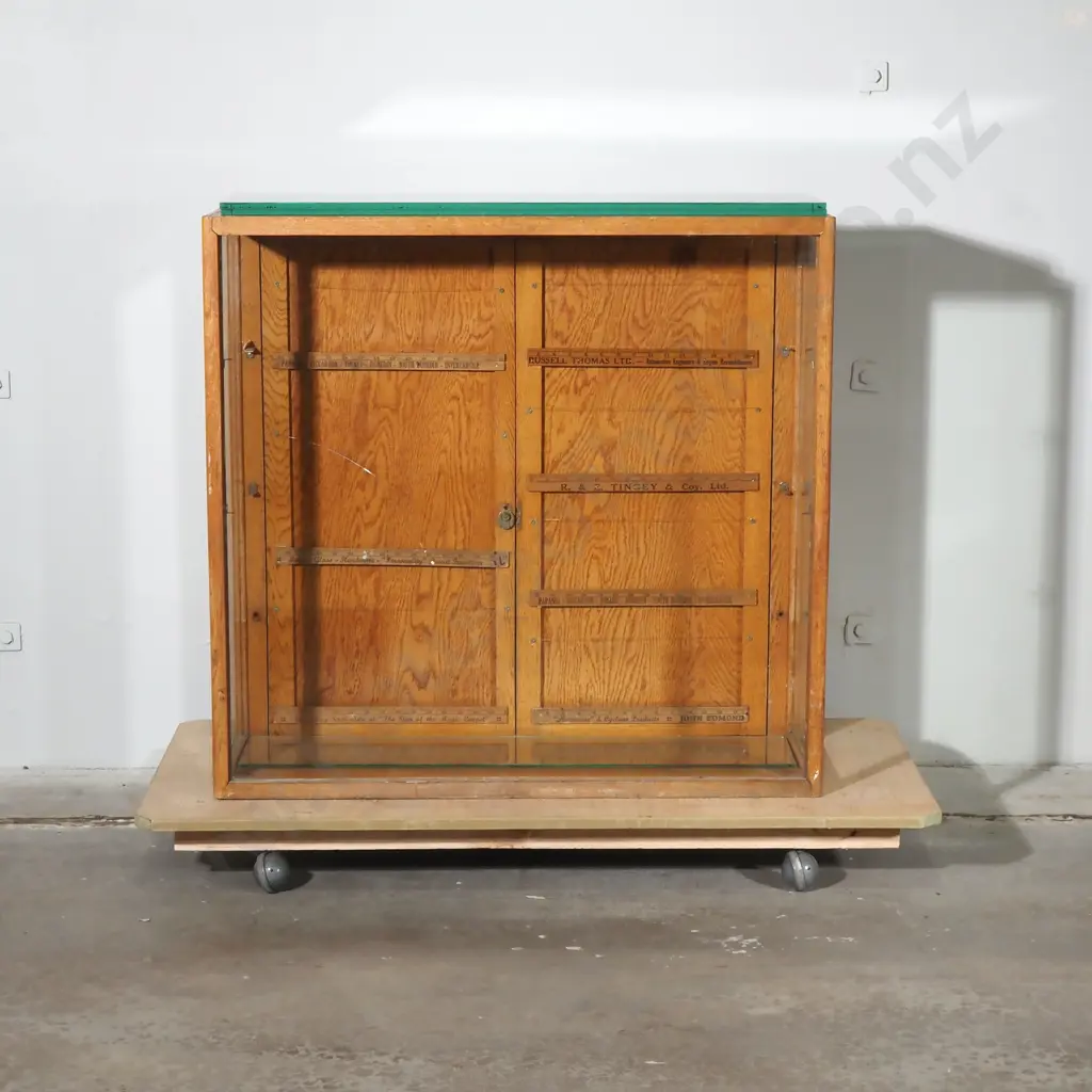 Oak Framed Display Case w Glass Shelves Image 1++