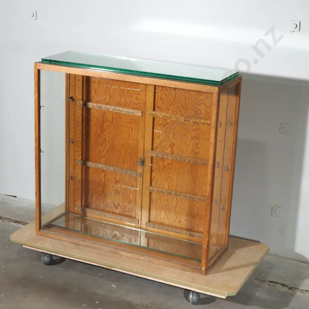 Oak Framed Display Case w Glass Shelves Image 1++