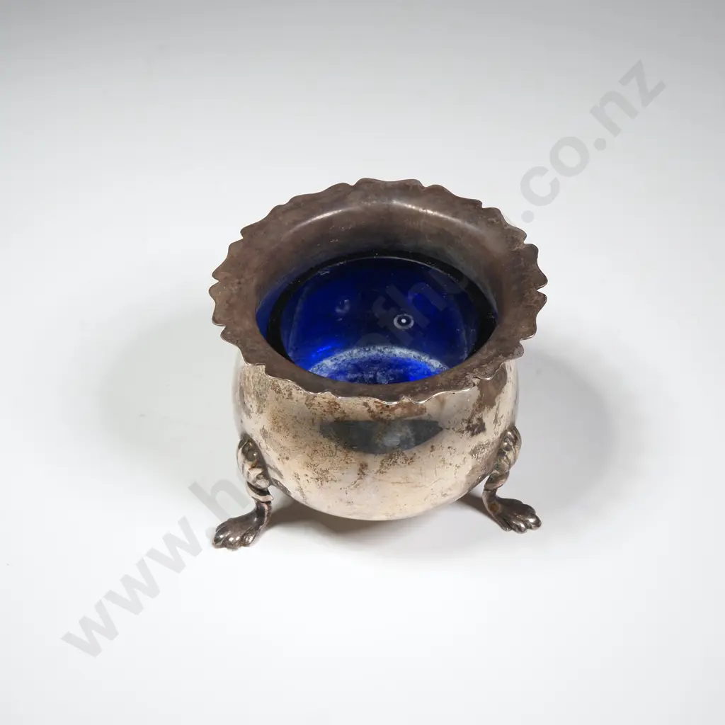 Sterling Silver Open Salt w Blue Glass Liner Image 1++