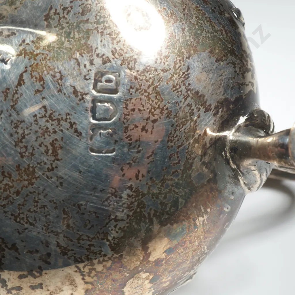 Ornate Embossed Sterling Silver Mustard pot w Floral  Finial Image 1++