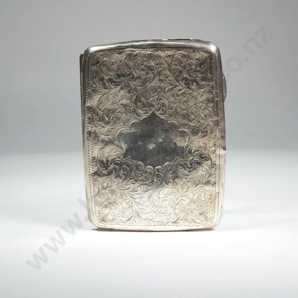 Sterling Silver Cigarette Case w Engraved Decoration Image 1++