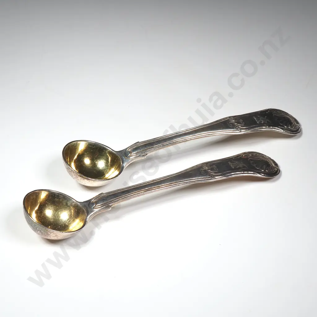 Matched Pair of Gilded Sterling Silver Mustard Spoons w English Hallmarks Image 1++