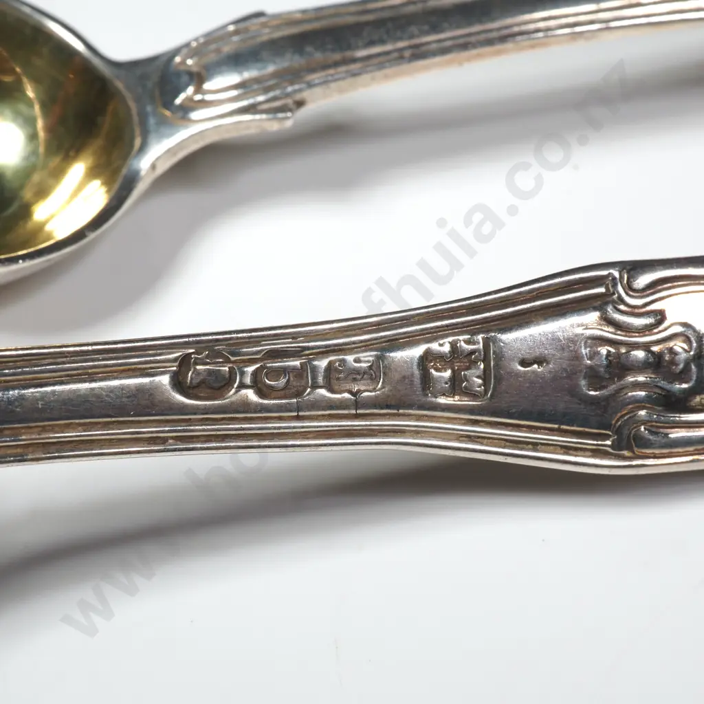 Matched Pair of Gilded Sterling Silver Mustard Spoons w English Hallmarks Image 1++