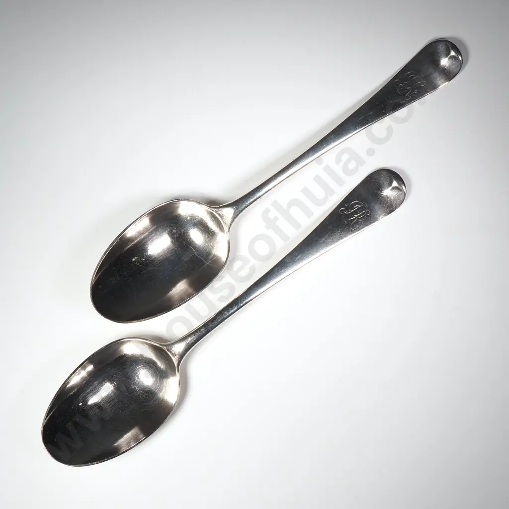 Pair of Sterling Silver Serving Spoons by Thomas Chawner, London  1773 Image 1++