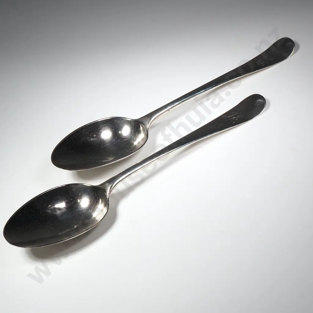 Pair of Sterling Silver Serving Spoons by Thomas Chawner, London  1773 Image 1++