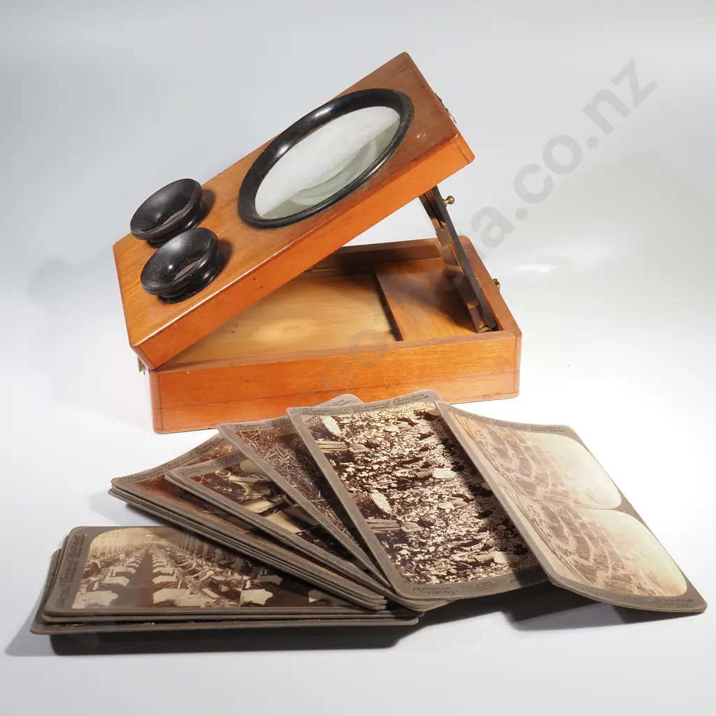 Antique Wooden Table-Top Stereoscope Viewer (Graphoscope) w Cards Image 1++