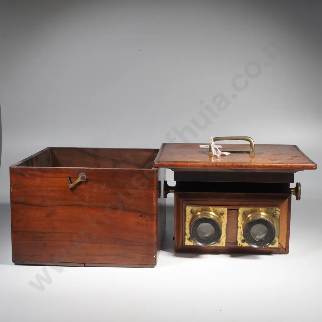 Antique Mahogany Cased Stereoscope or Stereoviewer Made by Smith Beck & Beck w Four Stereoscope Cards Image 1++