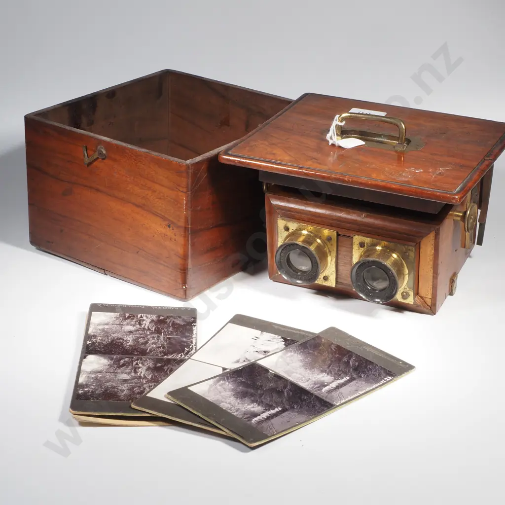 Antique Mahogany Cased Stereoscope or Stereoviewer Made by Smith Beck & Beck w Four Stereoscope Cards Image 1++