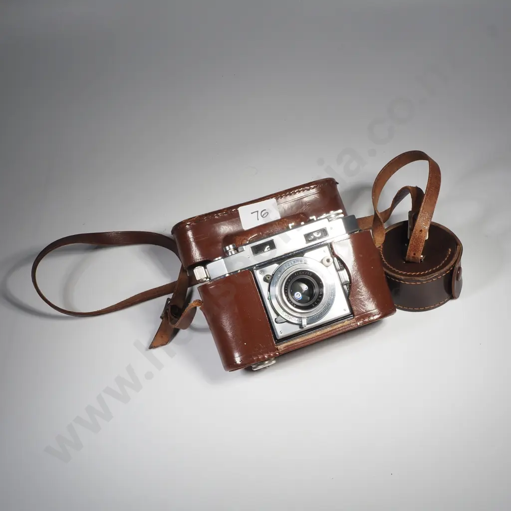Vintage Agfa Karat 36 Film Camera in Leather Case w Spare Sun Visor Lens Image 1++