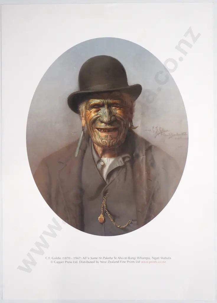 C. F. Goldie, All 'e Same t'e Pakeha, Te Aho-te-Rangi Wharepu, Ngati Mahuta. Capper Press Image 1++