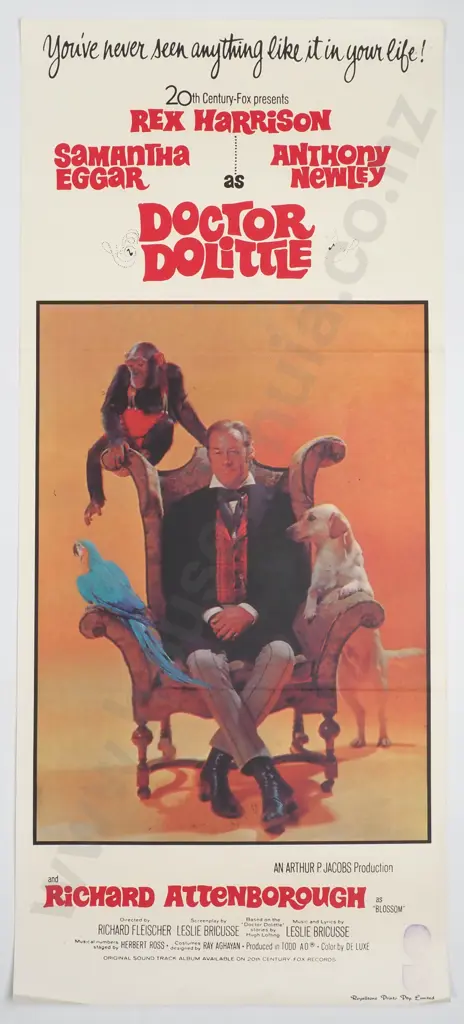 1967 Daybill Poster for the Musical Film 'Doctor Dolittle' Starring Rex Harrison Image 1++