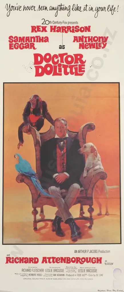 1967 Daybill Poster for the Musical Film 'Doctor Dolittle' Starring Rex Harrison Image 1++