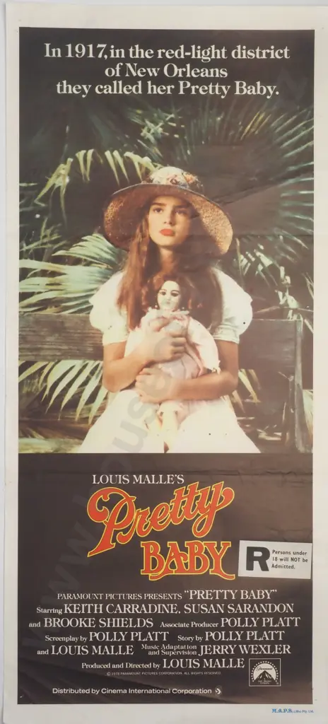 1978 Daybill Movie Poster for the Film 'Pretty Baby' Starring Brooke Shields & Susan Sarandon Image 1++