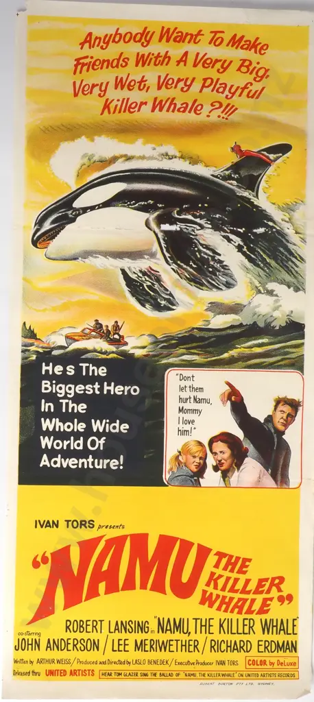 Vintage Australian/New Zealand Daybill Poster for 'Namu the Killer Whale' Image 1++